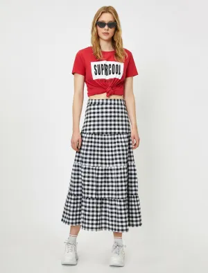 12020 Black Check Midi Skirt