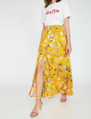 12194 Yellow Floral Midi Skirt
