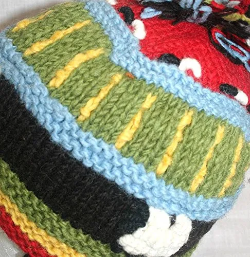 1409 H Wool Knit Multi-colored Beanie Fleece Lined Pom Earflap Hat From Himalaya