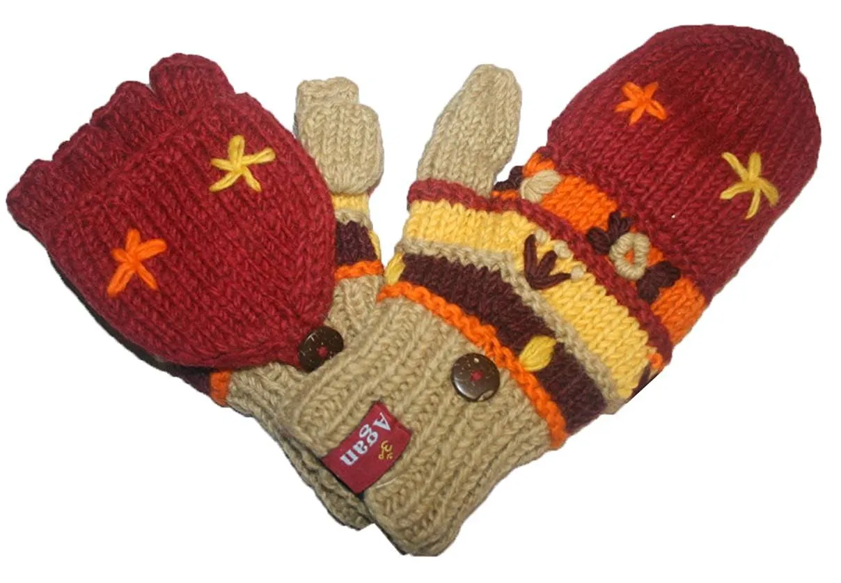 1418 Assorted Himalayan Knitted Lamb's Wool Fleece-Lined Hat OR Fingerless Mitten OR Folding Mitten