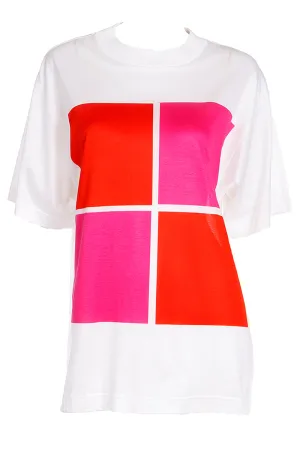 1980s Yves Saint Laurent Pink & Red Logo Tee Shirt