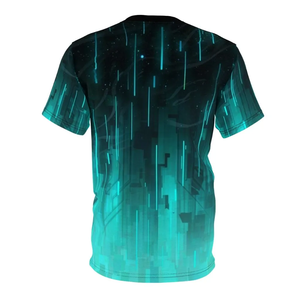 Abstract Digital Tech Inspired T-Shirt with Geometric Pattern