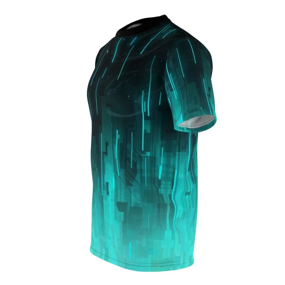 Abstract Digital Tech Inspired T-Shirt with Geometric Pattern