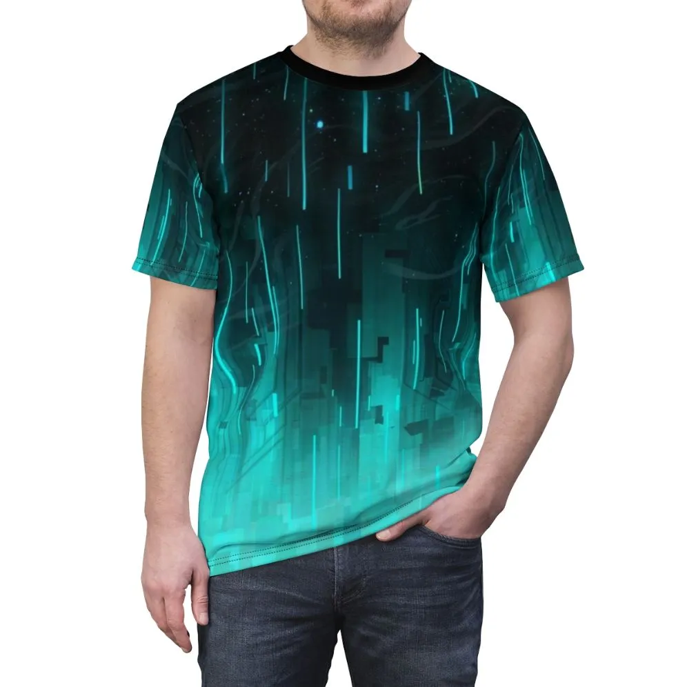 Abstract Digital Tech Inspired T-Shirt with Geometric Pattern