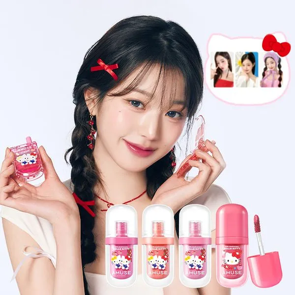 [AMUSE] HELLO KITTY LIMITED EDITION SET (LIP & CHEEK CELL PHONE 01 APPLE SODA   BEBE TINT 09 CHERRY KIKI   JEL-FIT TINT 06 SEOUL GIRL)