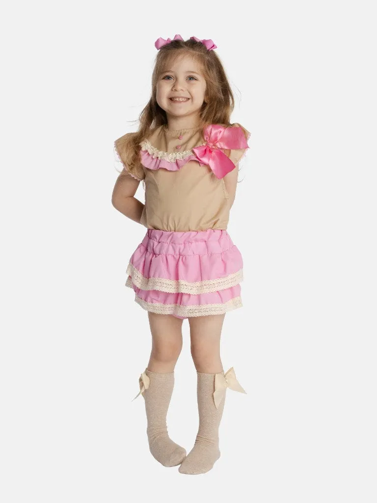 Baby Girl Isla Collection Spanish Romper Set - Pink