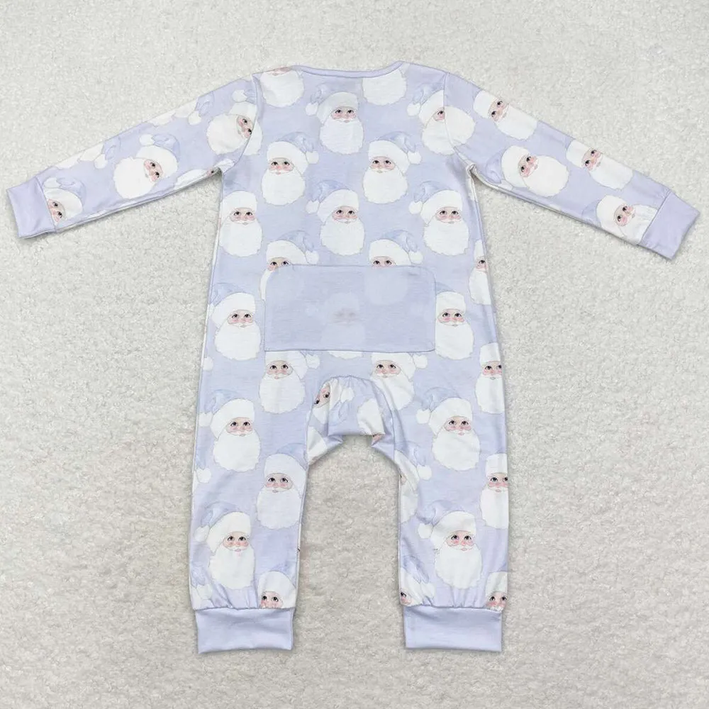 Baby Infant Boys Rompers Christmas Blue Santa Claus Sibling Zip Rompers preorder LR1415