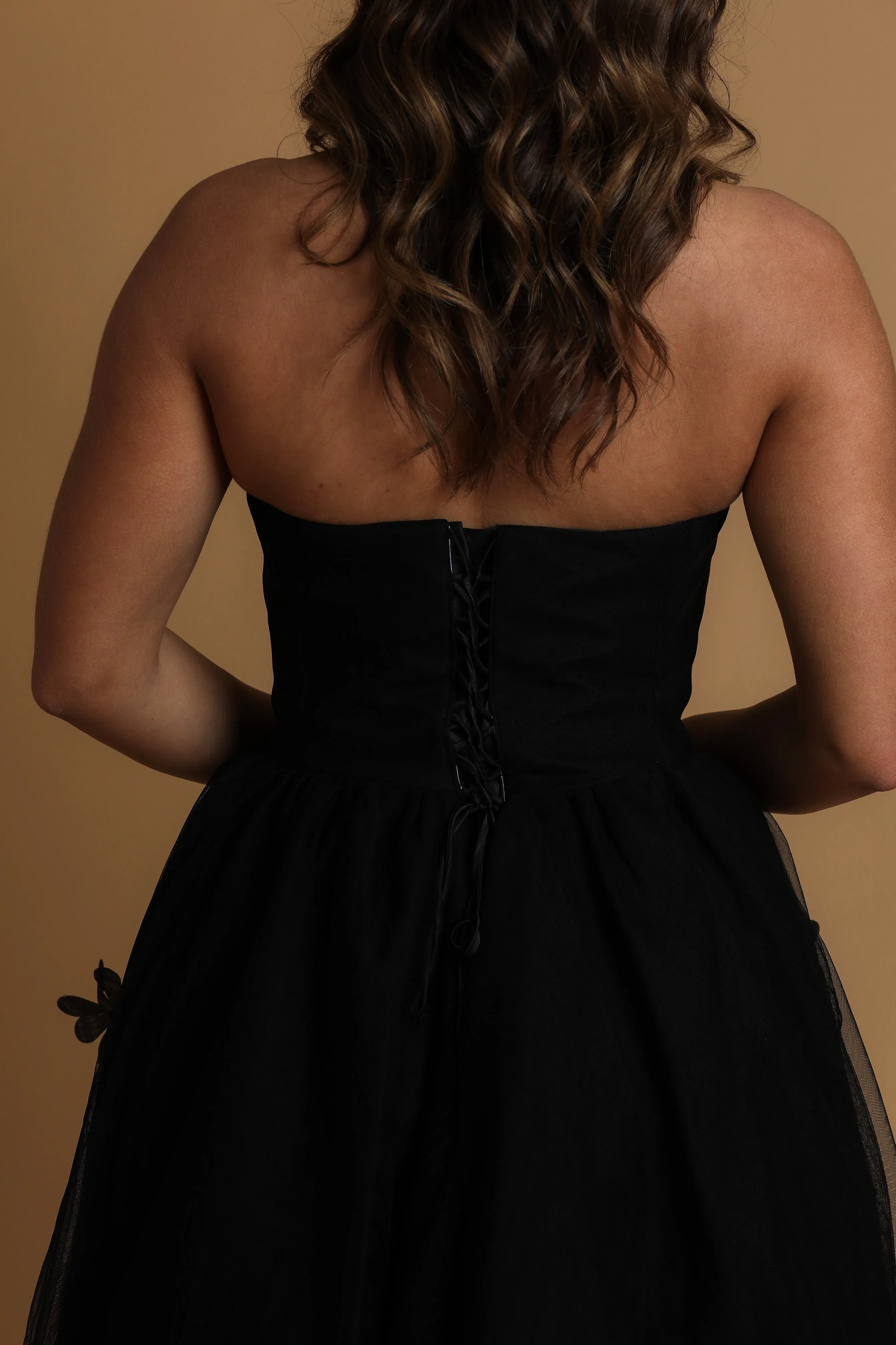 Black Straight neckline dress for hire