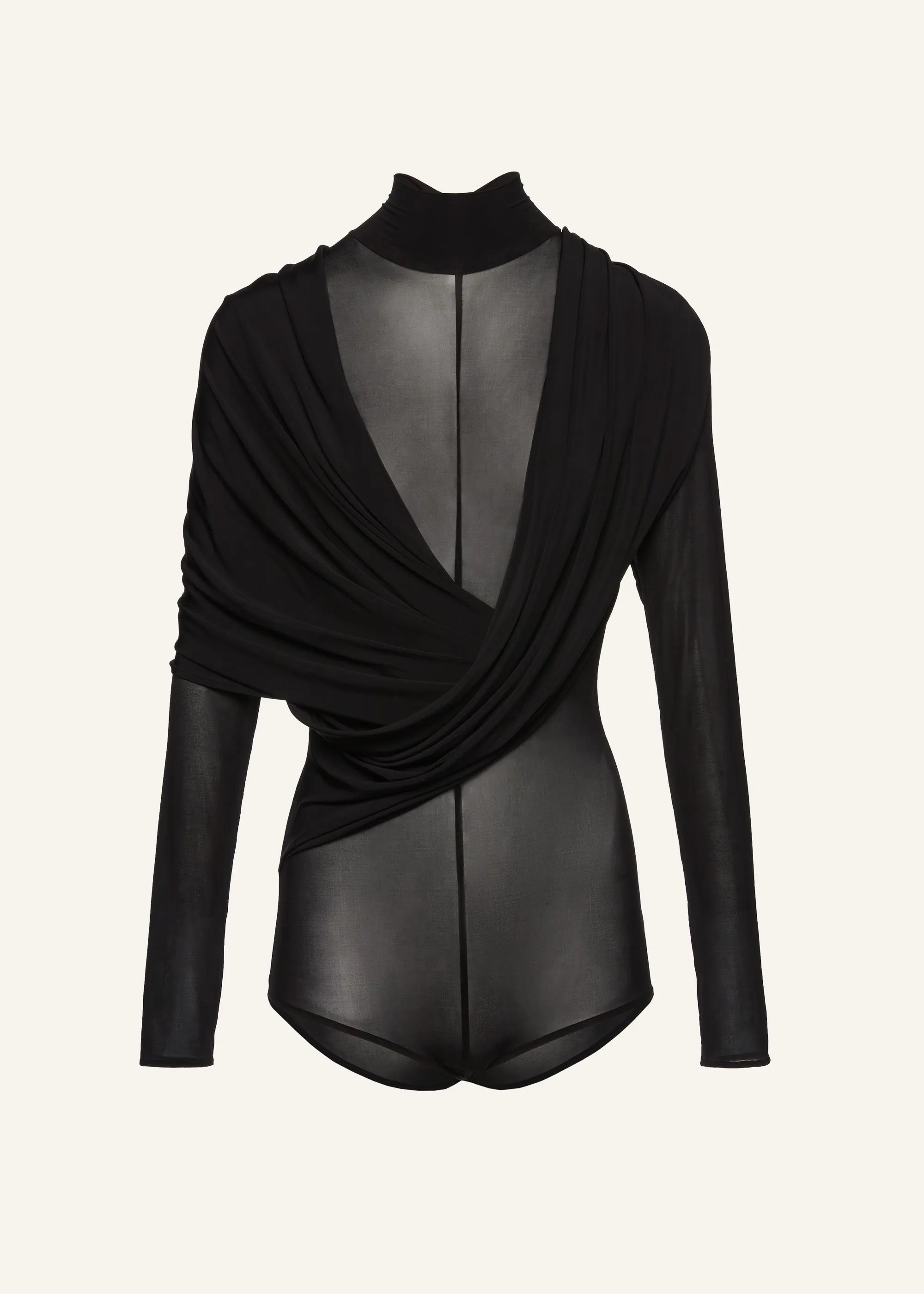 Cape-effect sheer bodysuit in black