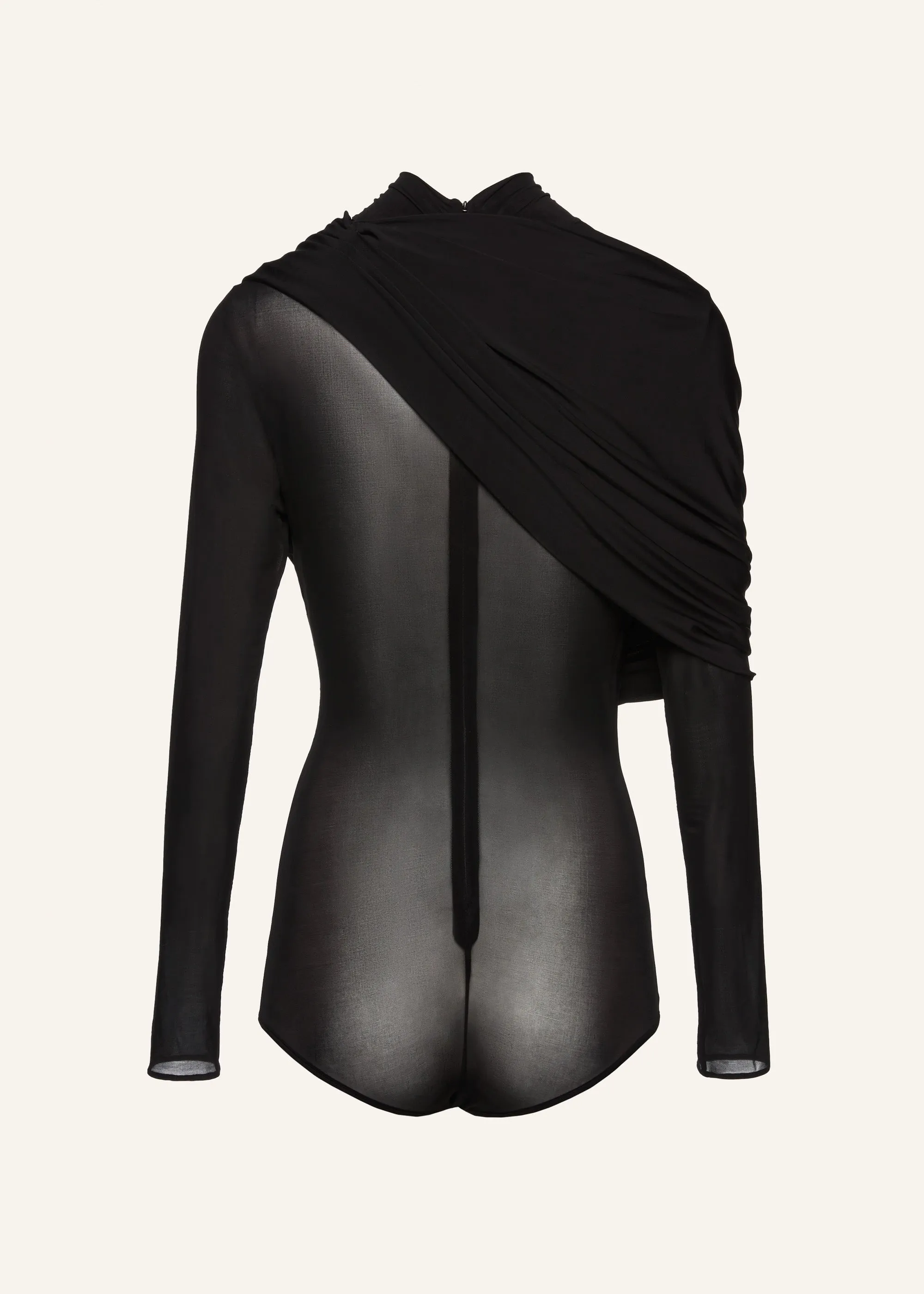 Cape-effect sheer bodysuit in black