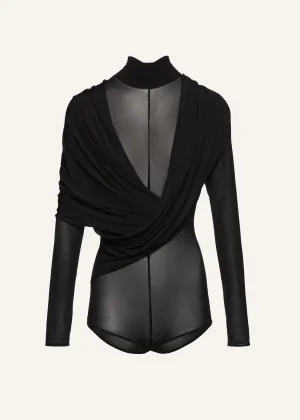 Cape-effect sheer bodysuit in black