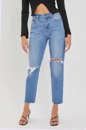 Cello Jeans High Rise Ankle Length Mom Jeans in Medium Denim