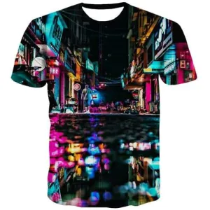 City T-shirt Men Graffiti Shirt Print Black Tshirts Cool Pent Tshirt Anime Rock Tshirts Casual Short Sleeve Hip hop Men/women