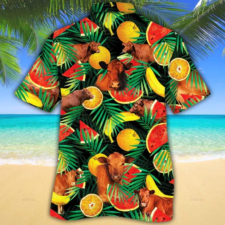 Cow Hawaiian shirt - Red Angus Cattle Lovers Tropical Fruits Hawaiian Shirt - Aloha Shirt For Cow Lovers