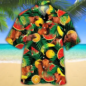Cow Hawaiian shirt - Red Angus Cattle Lovers Tropical Fruits Hawaiian Shirt - Aloha Shirt For Cow Lovers
