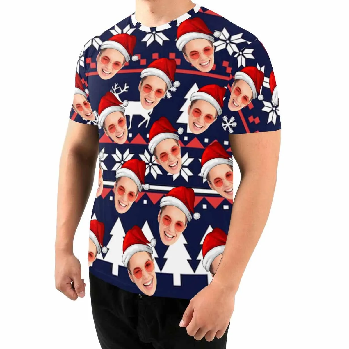 Custom Face Christmas Tree Men's T-shirt