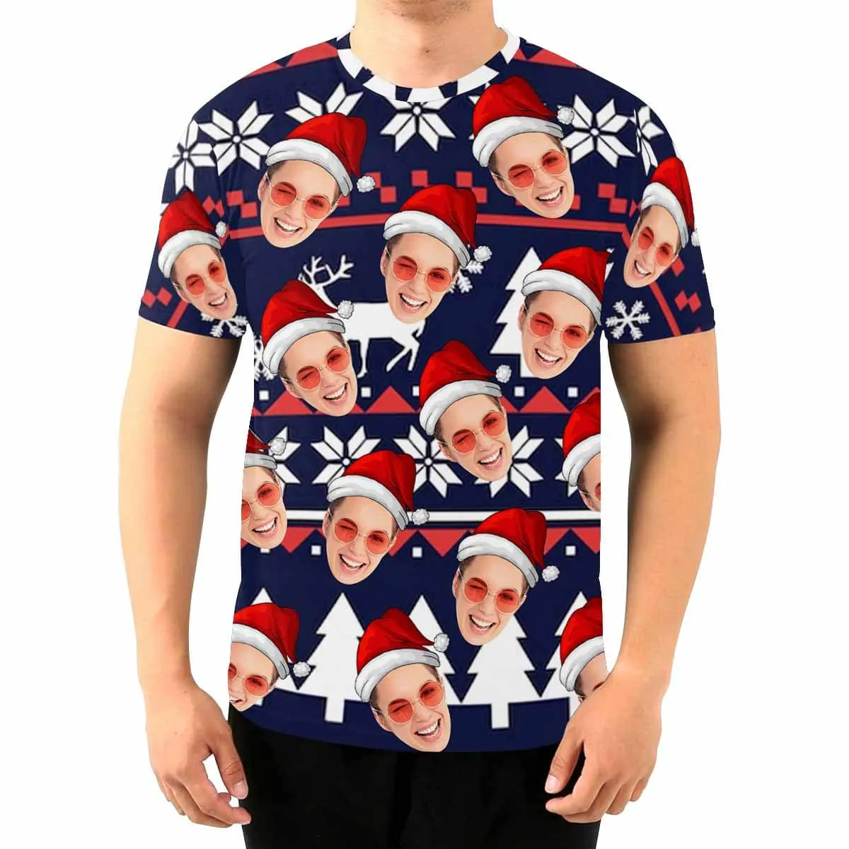 Custom Face Christmas Tree Men's T-shirt
