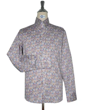 Double Collar Shirt - 60s Style Brown and Blue Floral Shirt