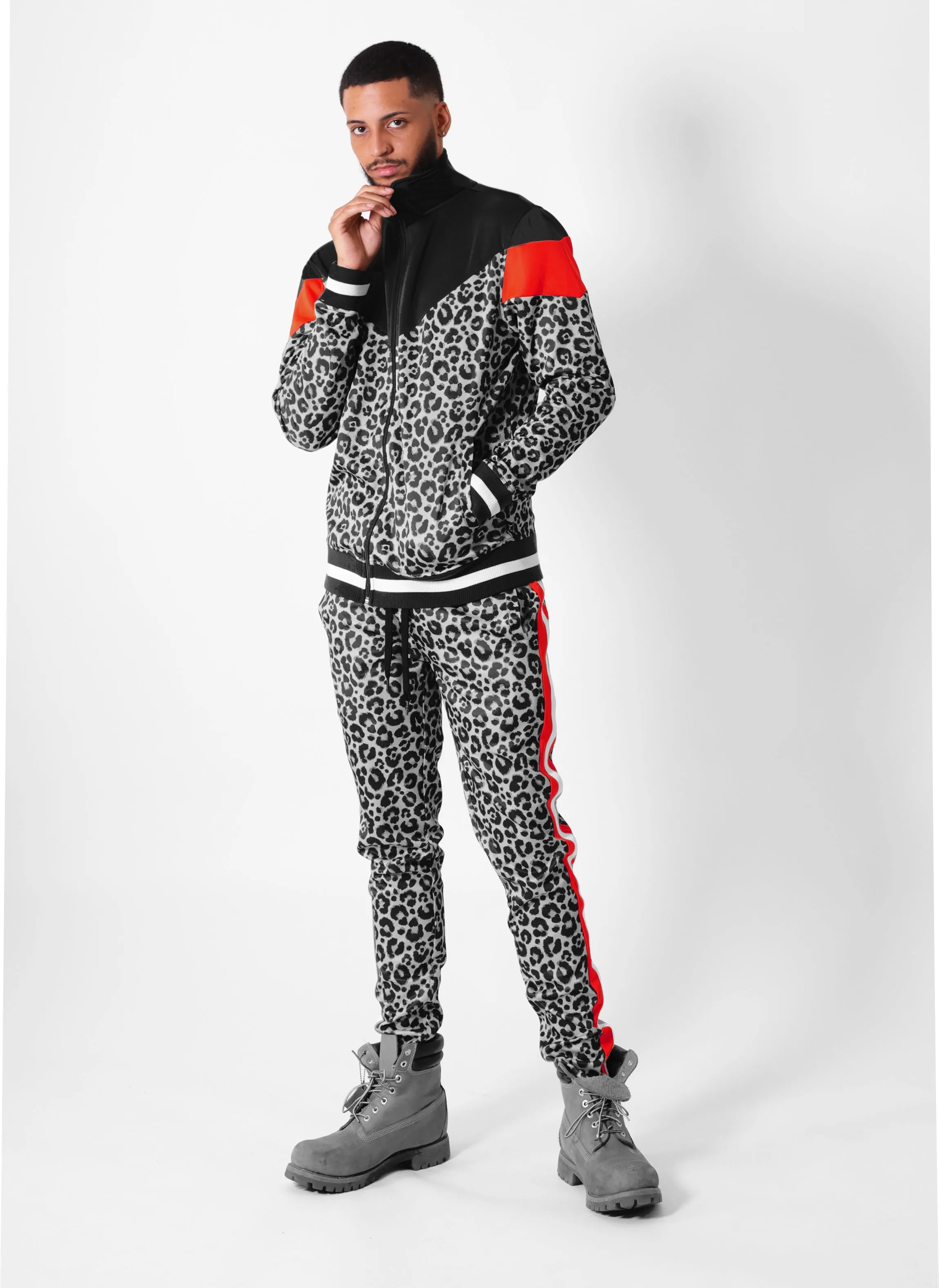 F11005-ANIMAL PRINT TRACK JACKET (BLACK/TR)