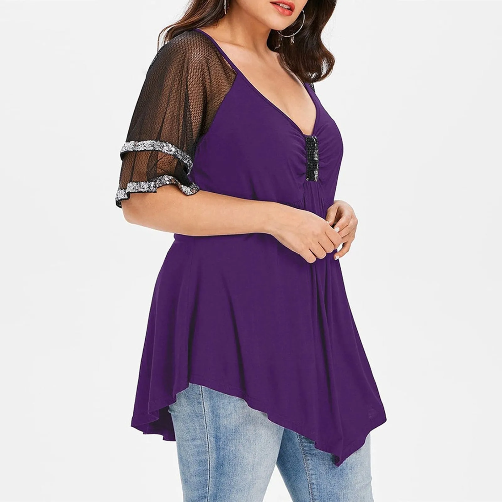 Funki Buys | Shirts | Women's Plus Size Ladies Sequinned Lace Top