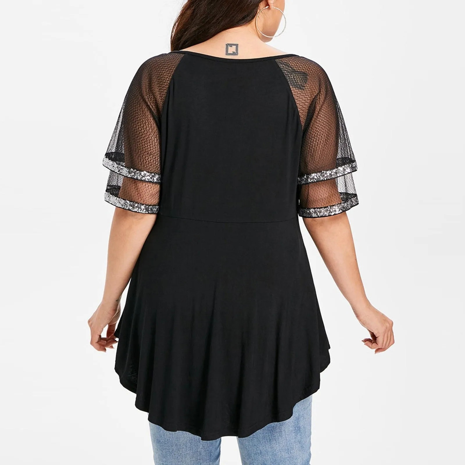 Funki Buys | Shirts | Women's Plus Size Ladies Sequinned Lace Top