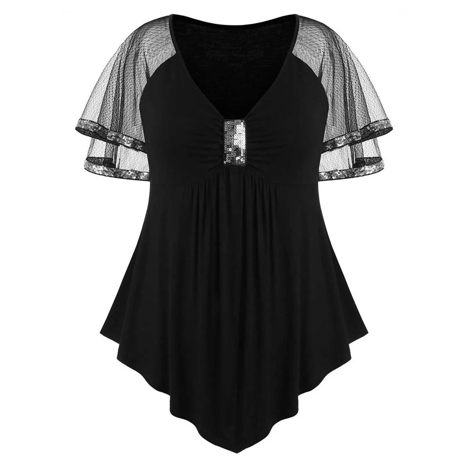 Funki Buys | Shirts | Women's Plus Size Ladies Sequinned Lace Top