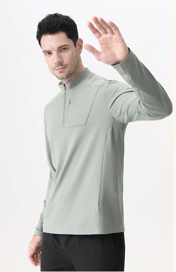 Half-Zip Fleece-Lined Stand-Collar Long-Sleeve