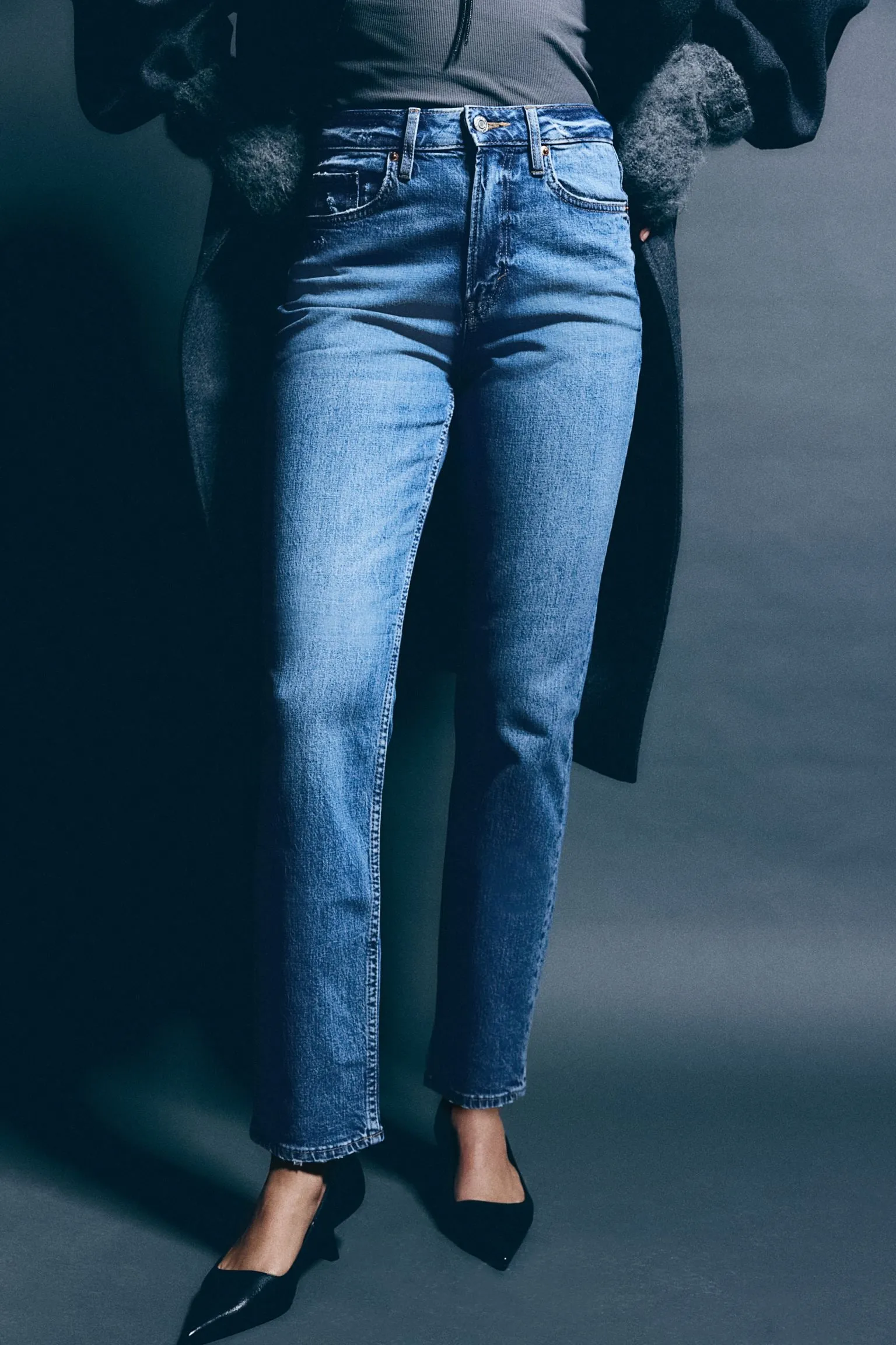 H&M Slim Straight High Jeans, blue