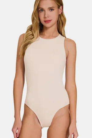 Jolie Tan Round Neck Sleeveless Padded Bodysuit
