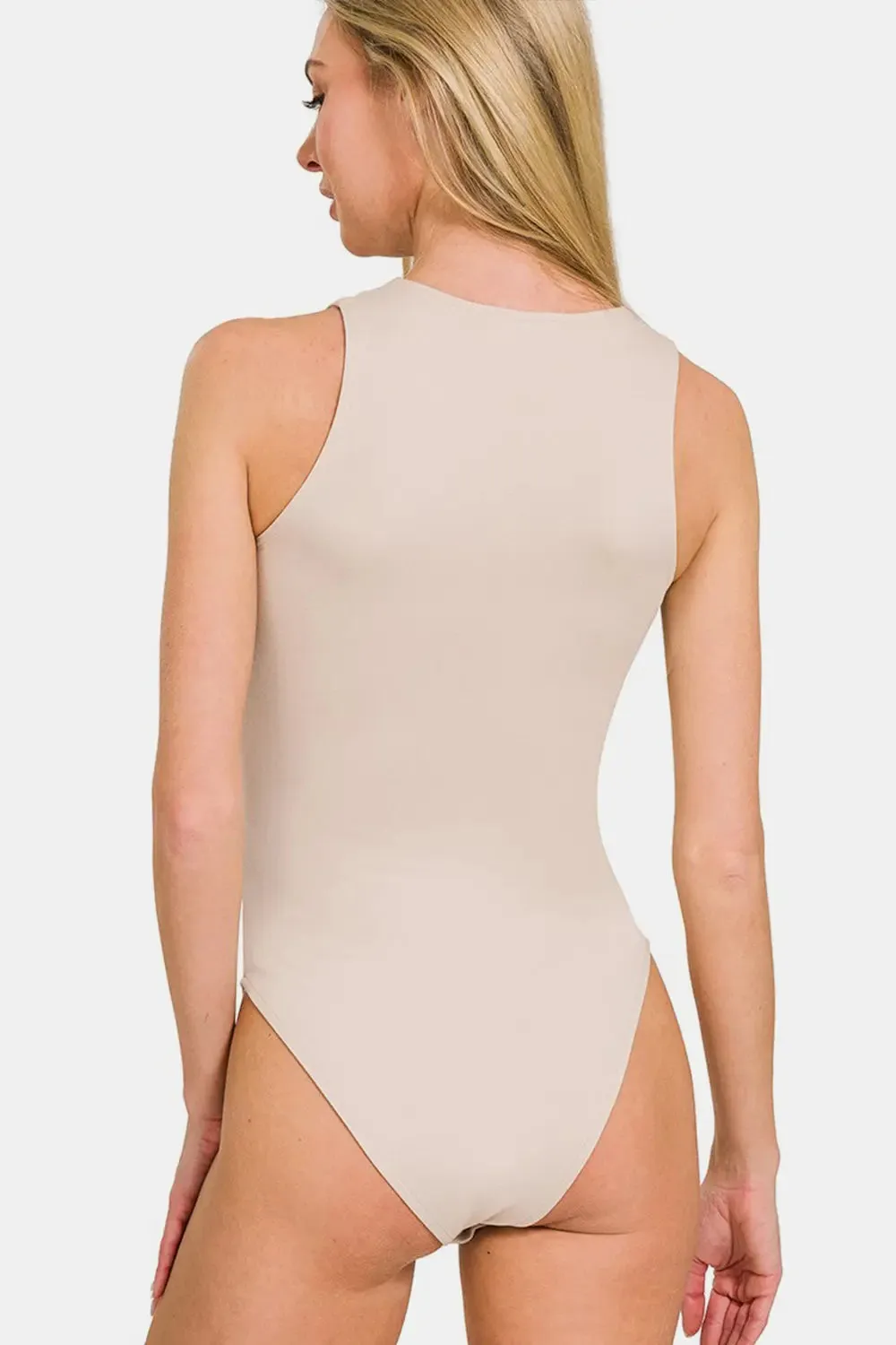 Jolie Tan Round Neck Sleeveless Padded Bodysuit