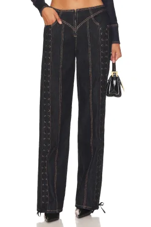 LIONESS Daydream Tie Up Jeans, Dark Denim