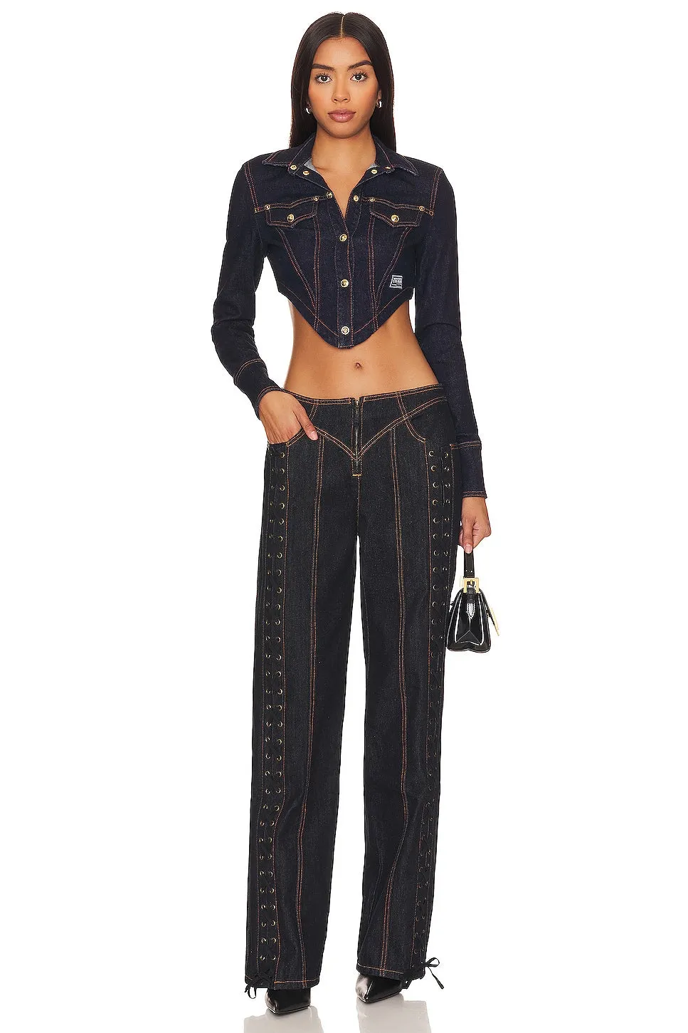 LIONESS Daydream Tie Up Jeans, Dark Denim