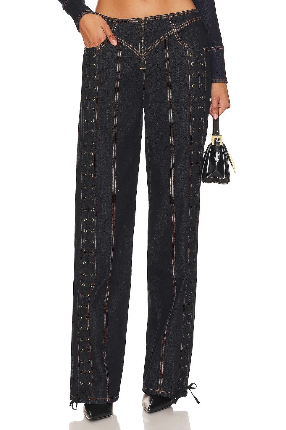 LIONESS Daydream Tie Up Jeans, Dark Denim