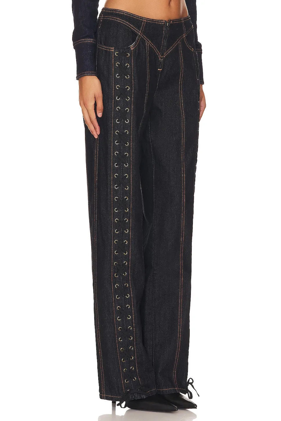 LIONESS Daydream Tie Up Jeans, Dark Denim