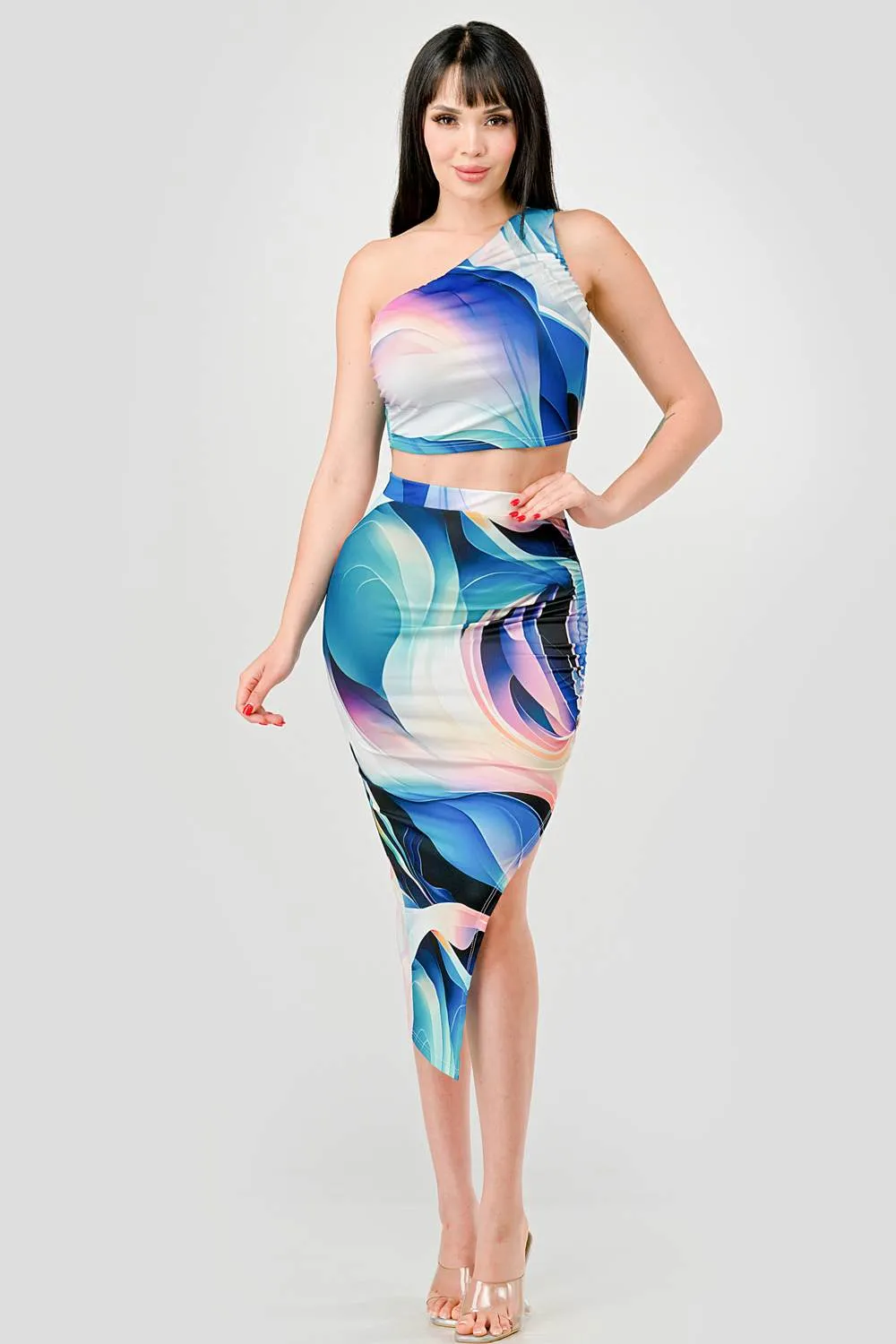 LUXE ABSTRACT PRINT TANK TOP & MIDI SKIRT SET