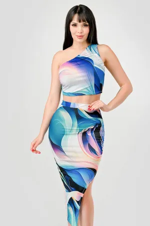 LUXE ABSTRACT PRINT TANK TOP & MIDI SKIRT SET