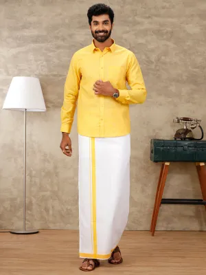 Men Matching Dhoti & Full Sleeves Shirt Set Lite Yellow CC3