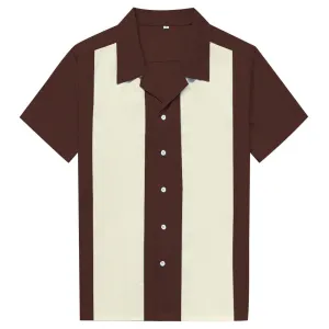 Men Shirt Short Sleeve Summer Rockabilly Bowling Cotton Casual Shirts Men Vintage Shirt Printed Splicing Camisa Masculina S-3XL