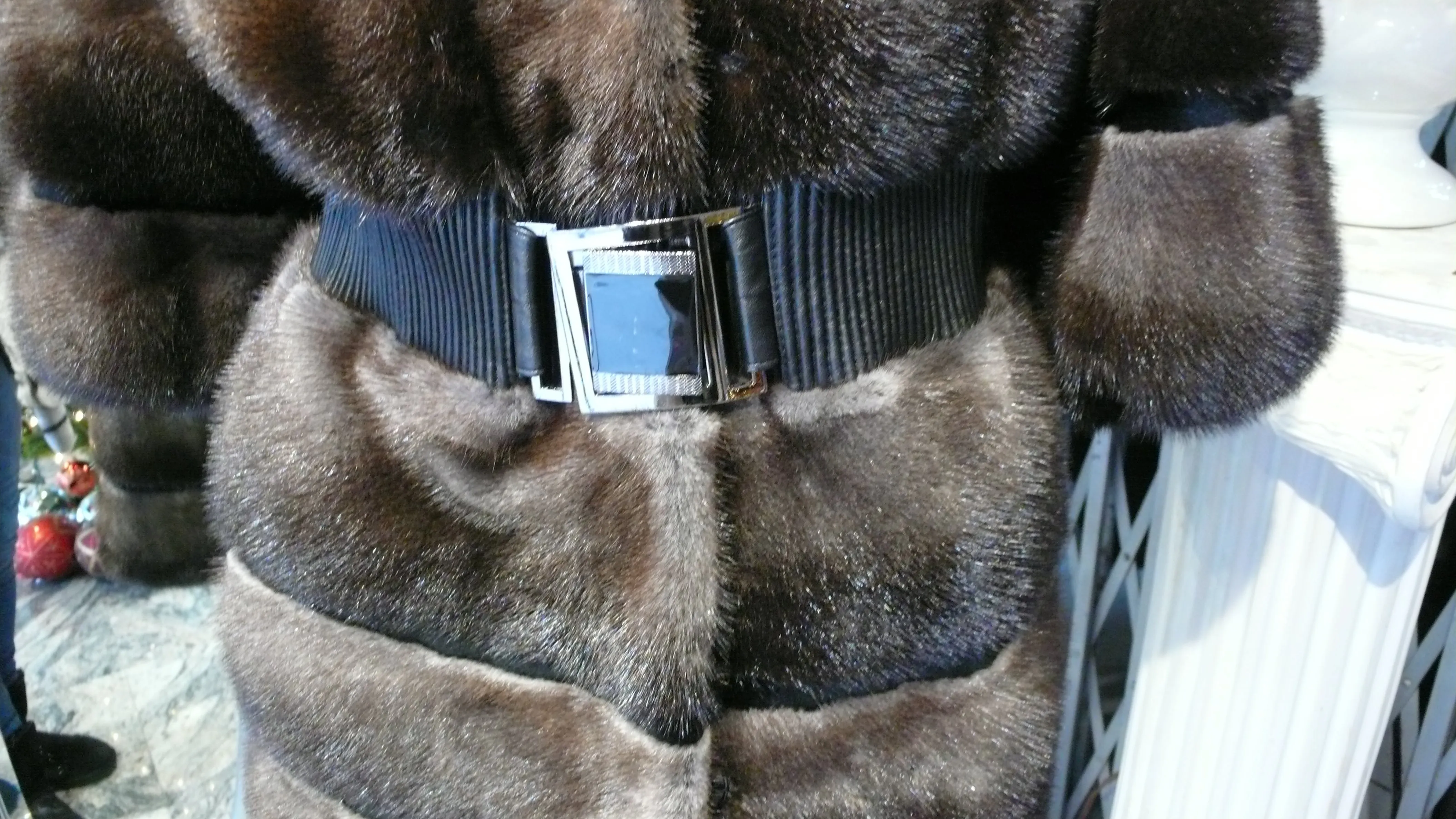 Mink Fur Stroller Coat Modern Horizontal Design Two Tone PREMIER FURS