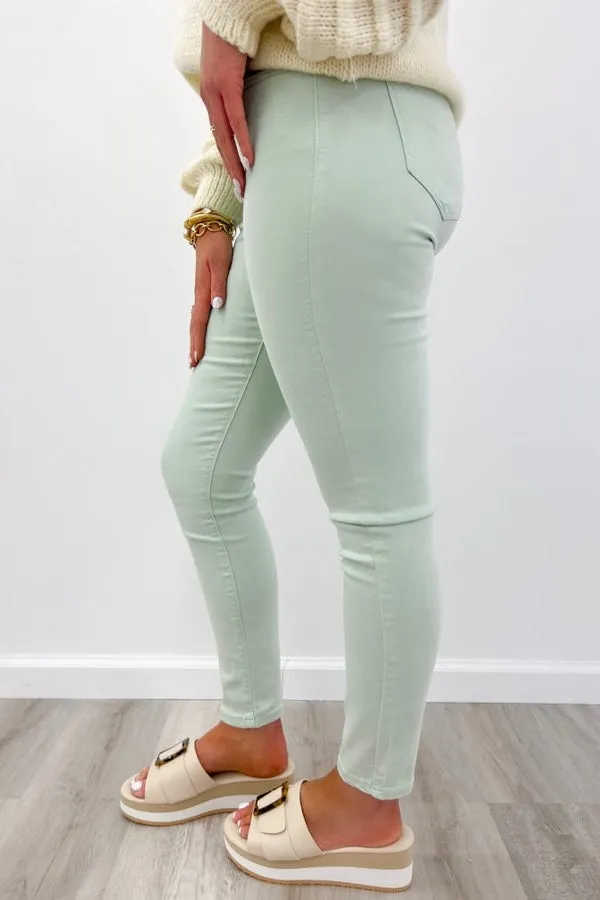 Mint Green Mid Rise Crop Skinny *Final Sale*