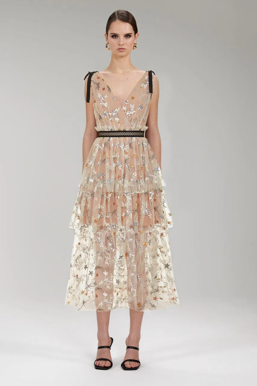 Nude Star Embroidered Preowned Midi Dress