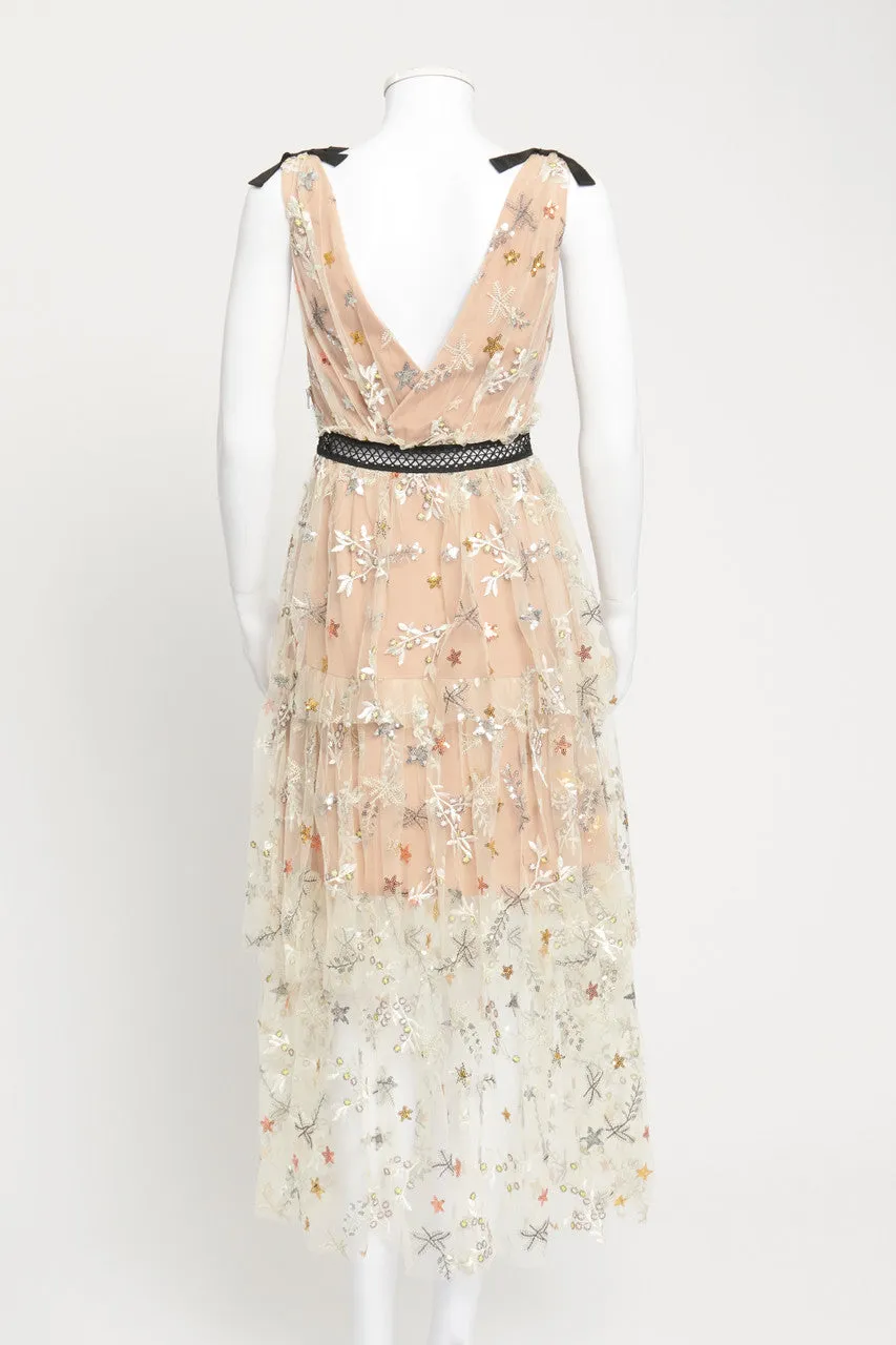 Nude Star Embroidered Preowned Midi Dress