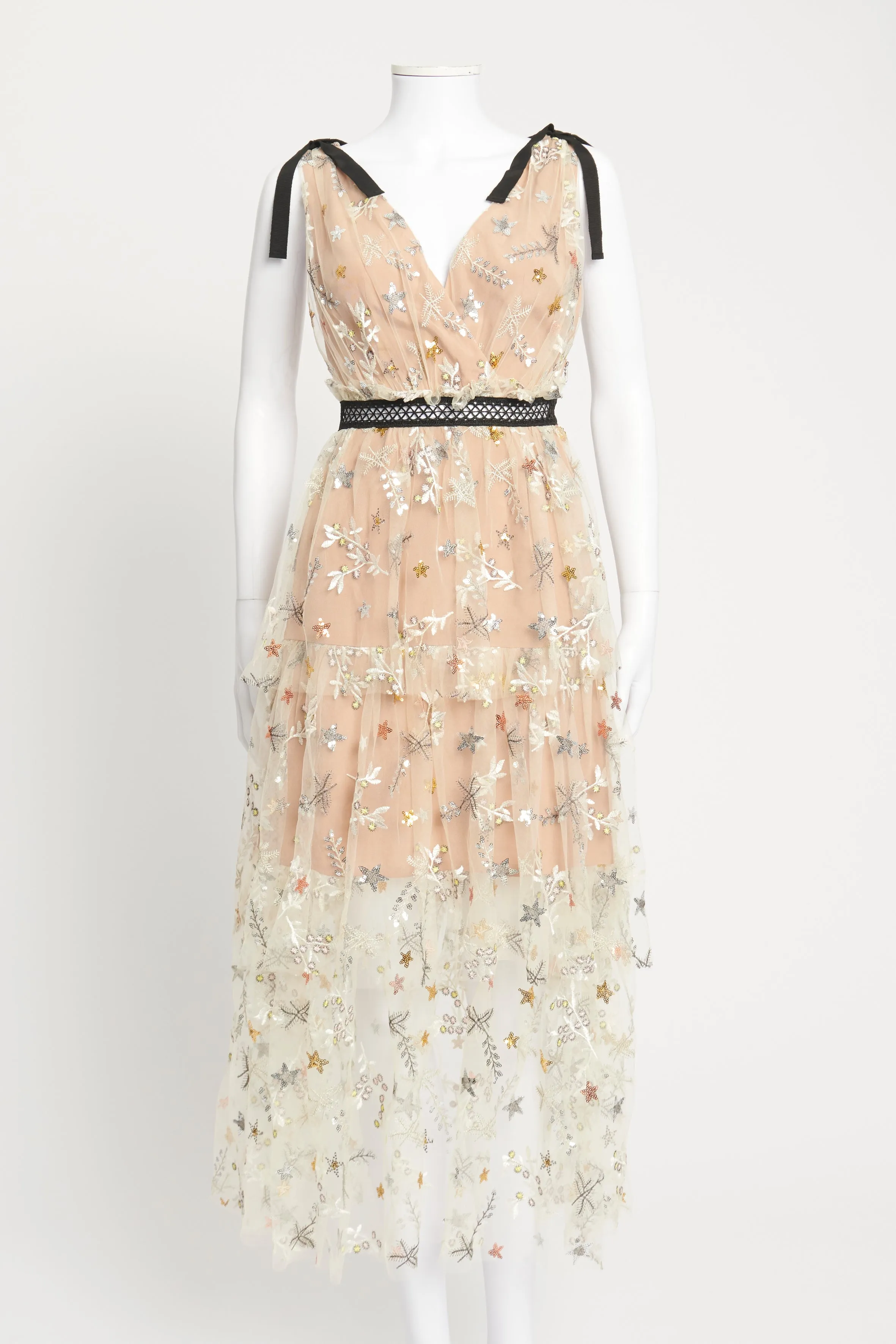 Nude Star Embroidered Preowned Midi Dress