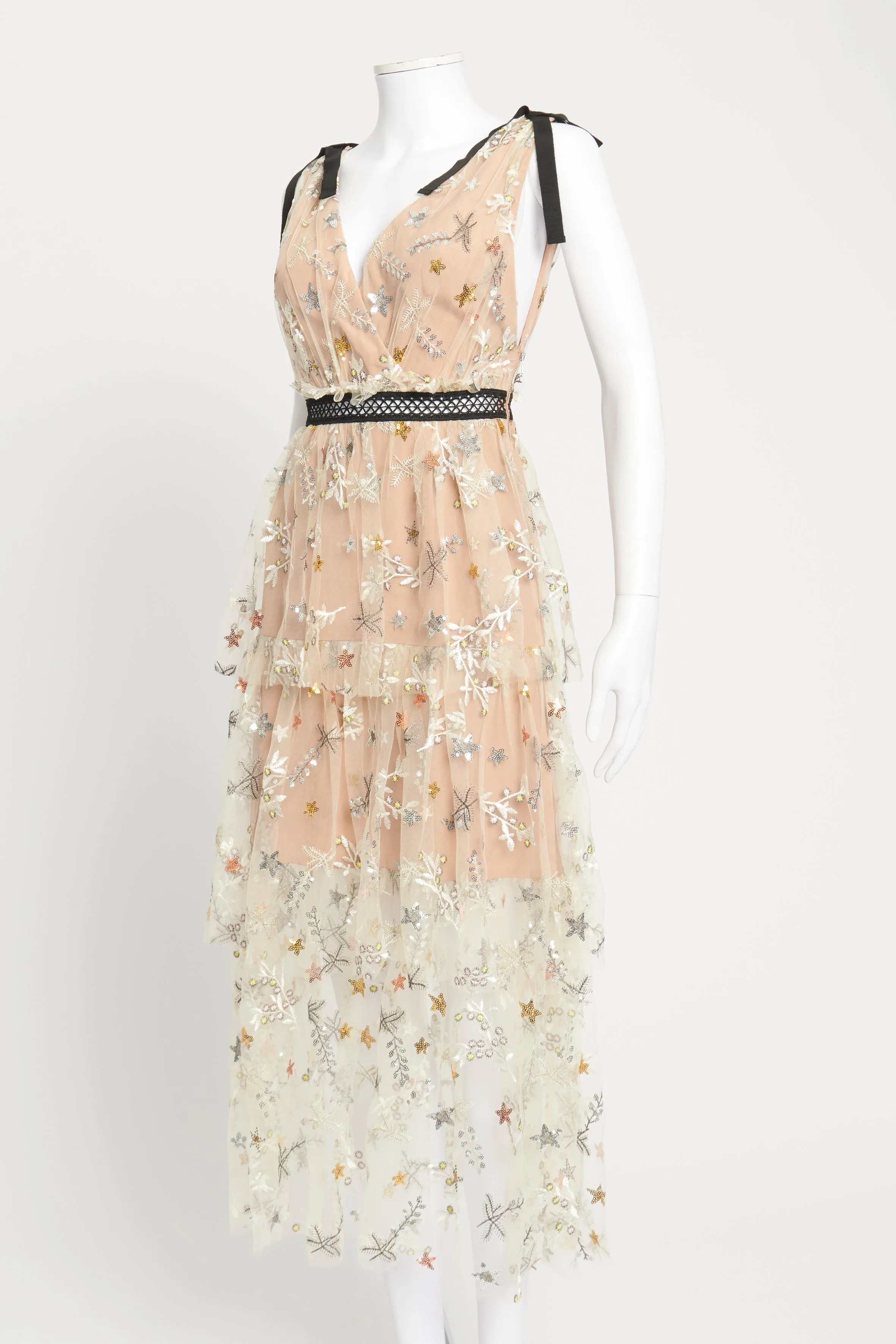 Nude Star Embroidered Preowned Midi Dress