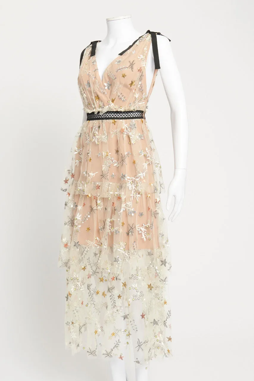 Nude Star Embroidered Preowned Midi Dress