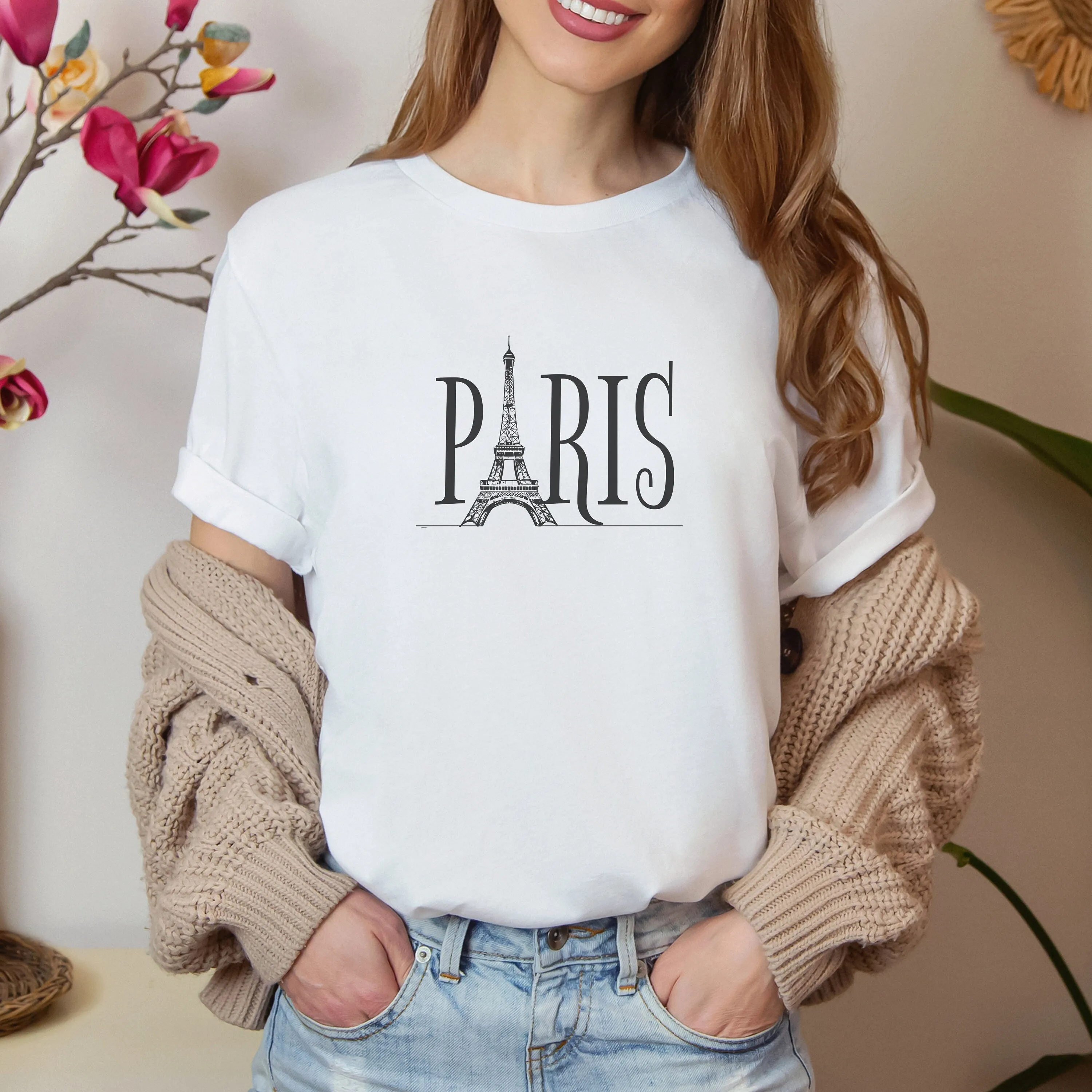 Paris Eiffel Tower Graphic T-Shirt, Classic Black and White Vacation Tee, Stylish City Landmark Shirt, Mother's Day