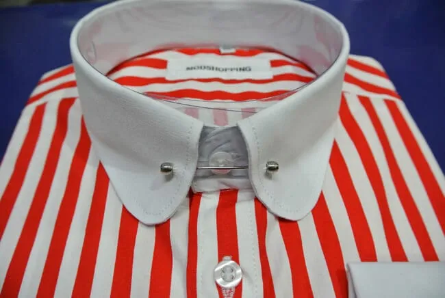 penny collar shirt| red and white stripe mod shirt uk