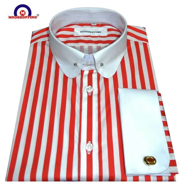 penny collar shirt| red and white stripe mod shirt uk