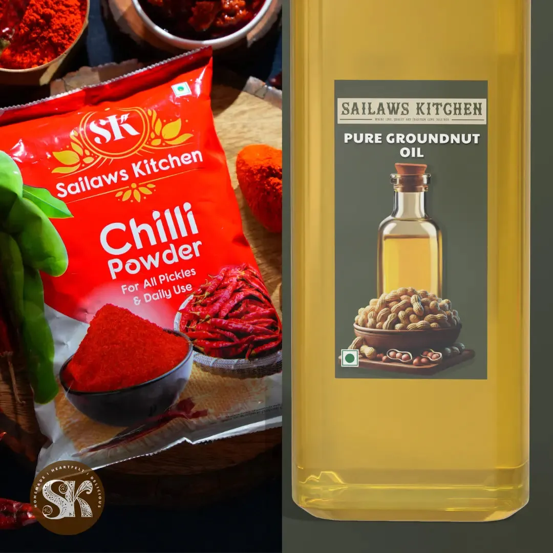 Pickle Chilli Powder - 1 KG with 500ml Groundnut (Palli) Oil | Free Aavayakaya Add-Ons | Limited Time Only!