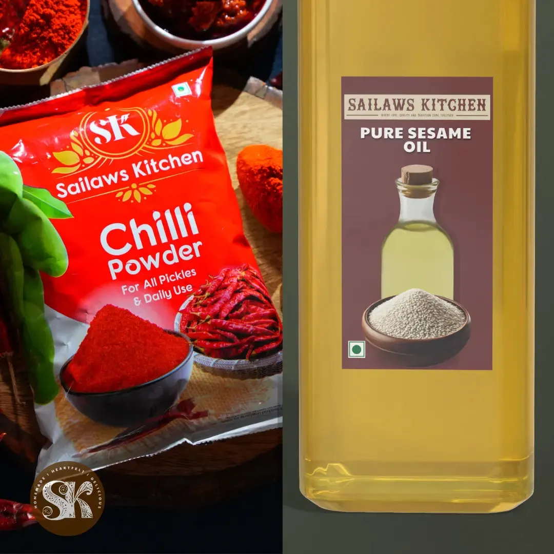 Pickle Chilli Powder - 1 KG with 500ml Sesame (Nuvvu Pappu) Oil | Free Aavayakaya Add-Ons | Limited Time Only!